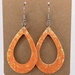 Mini Faux Leather Teardrop Earrings Neon Orange Sparkle